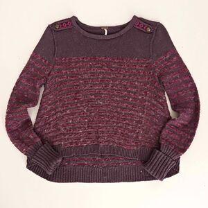 Free People Pullover Sweater Plum Striped Angora Wool Hi Low Sz S